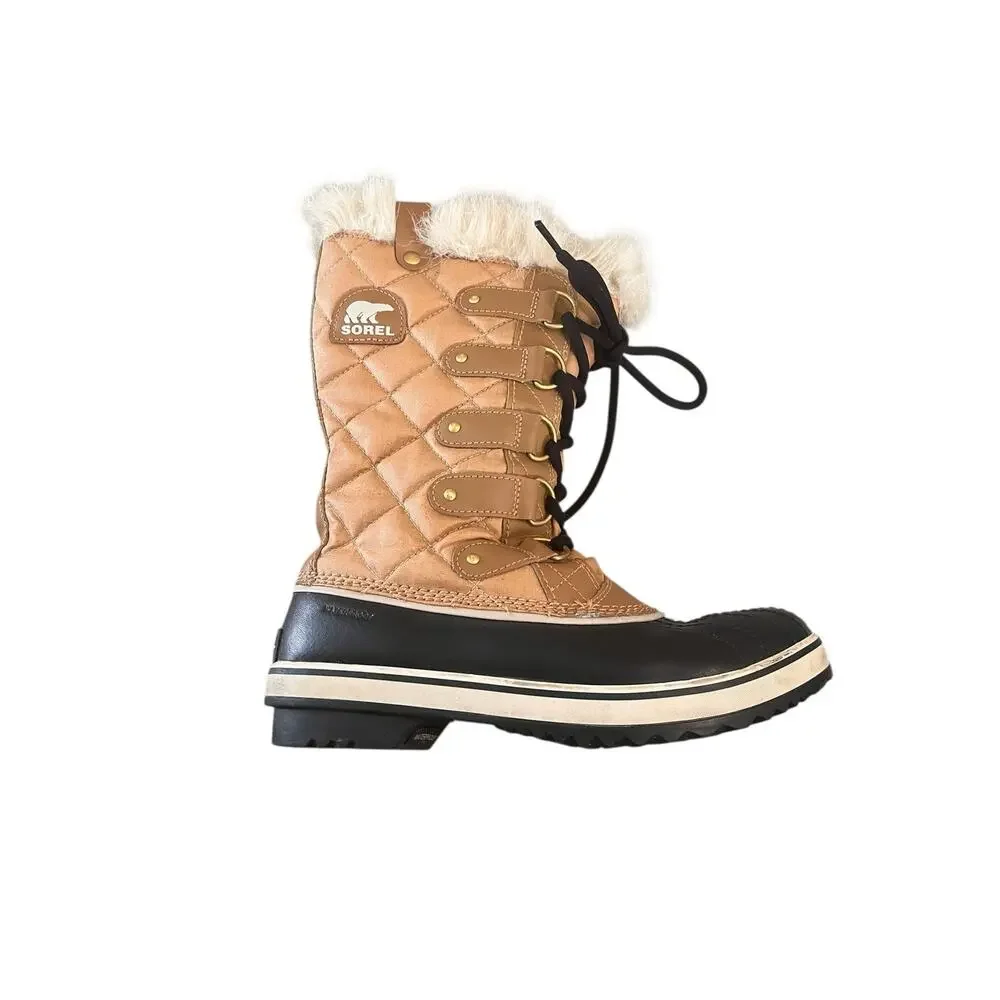 Sorel Womens Fawn Brown Waterproof Insulated Faux Fur Lined Boots Size 8